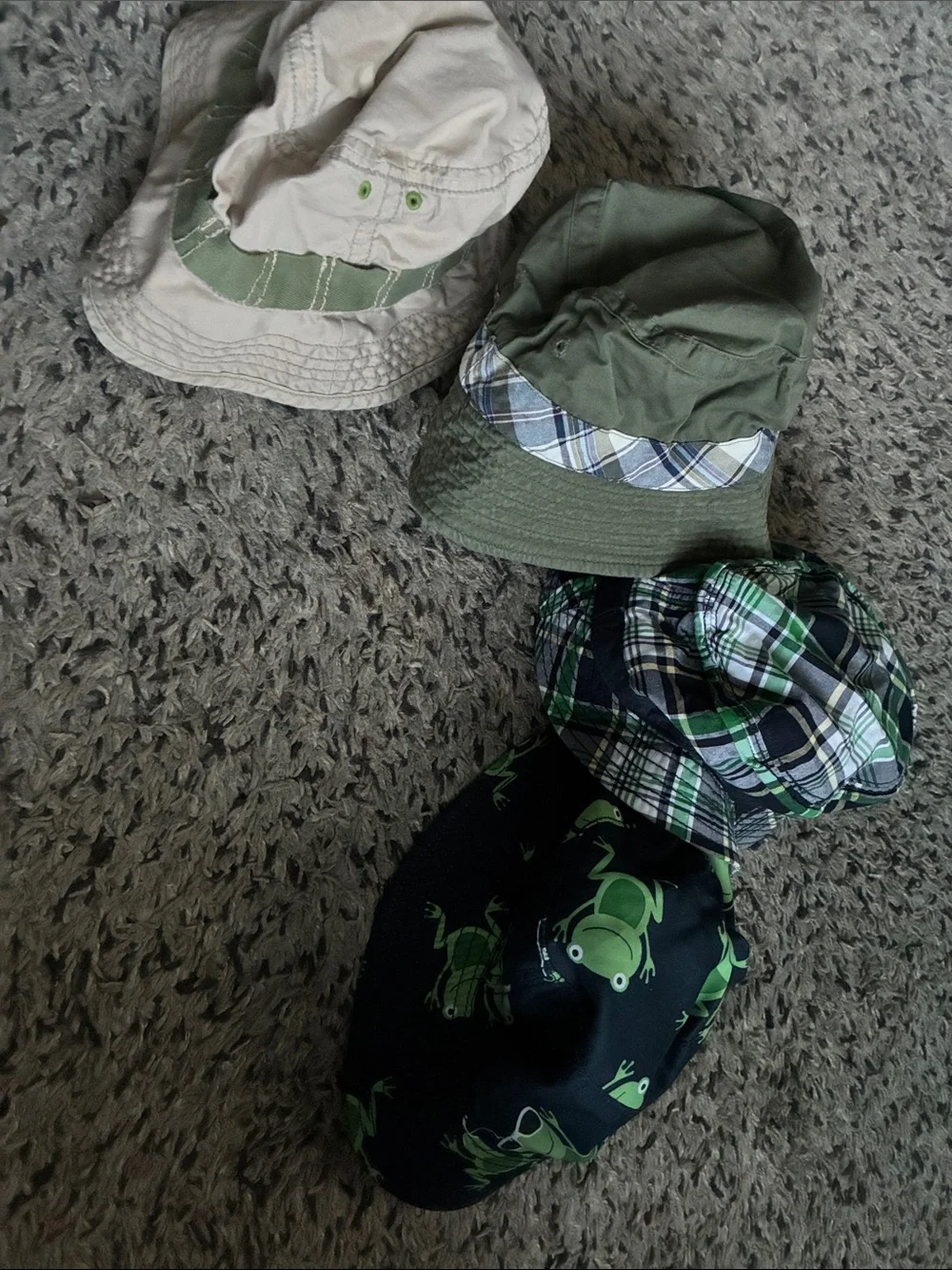 Gymboree Kids Hat Set - Green, Khaki, Navy Plaid & Frog Print